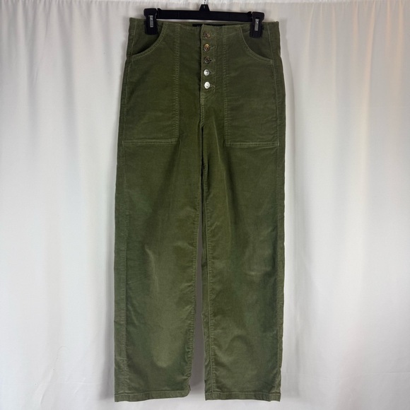 Veronica Beard Crosbie Wide Leg Crop High Rise Corduroy Forest Green Size 26 - Picture 4 of 15